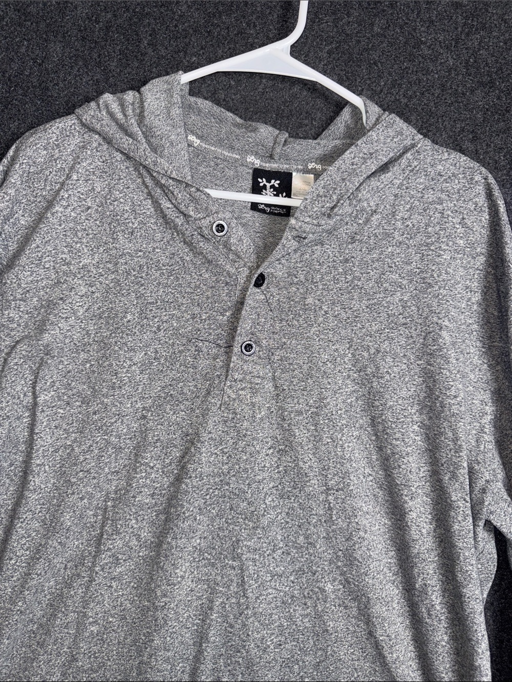 LRG Mens Long Sleeve Hooded Henley Shirt Heather Grey 2XL Cotton Streetwear